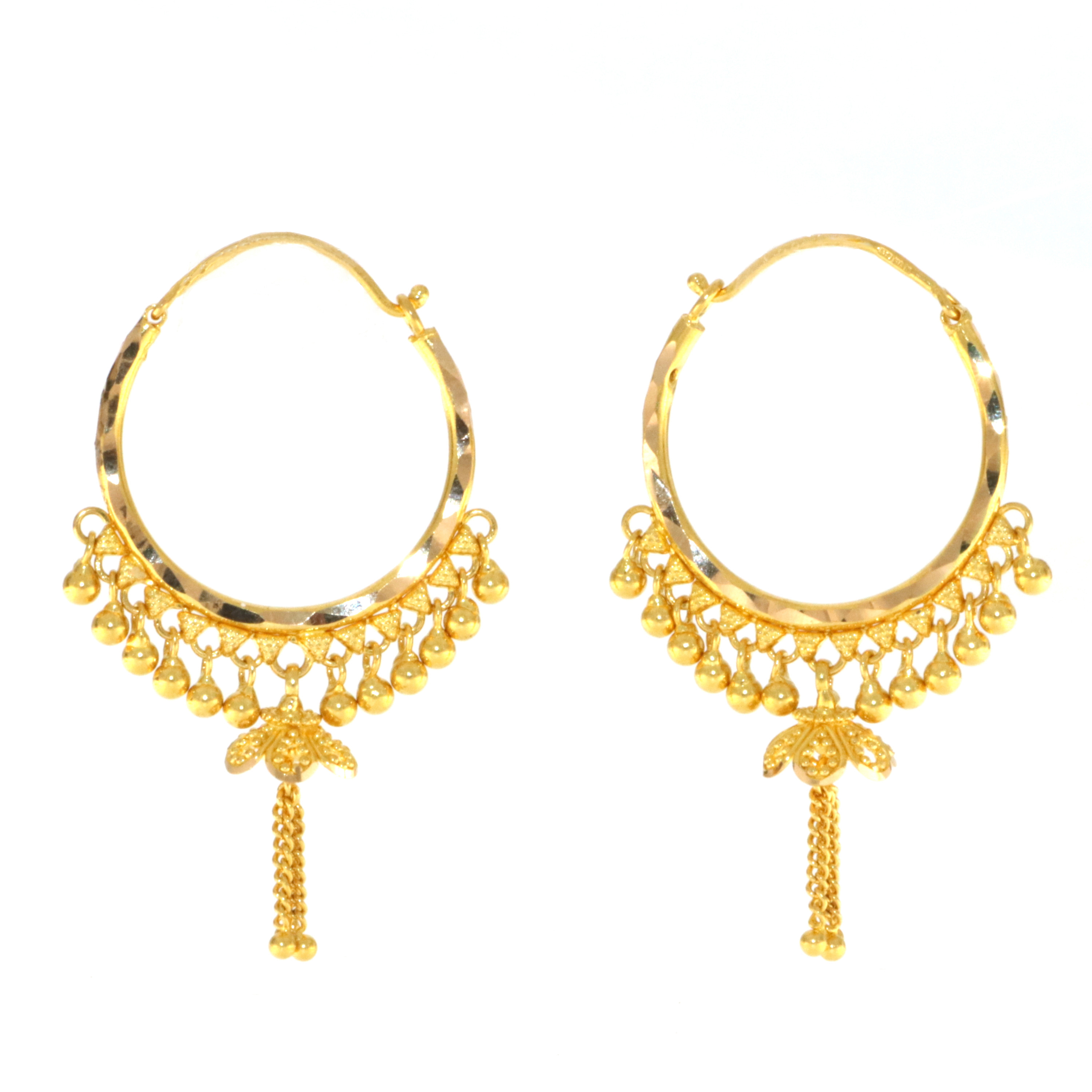 22ct Real Gold Asian/Indian/Pakistani Style Hoop Jhumkay Earrings